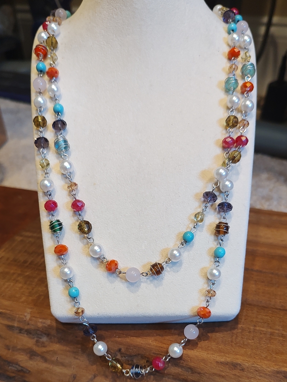 Endless Strand Colorful Glass Bead Necklace - 51 Inches In Length With Clasp